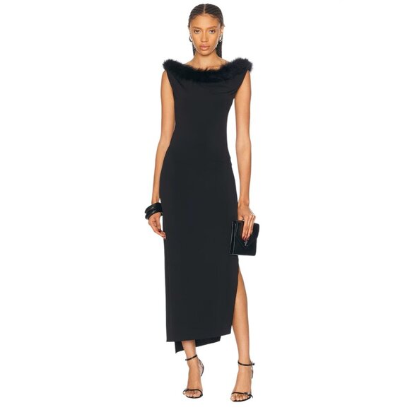 Coperni Feather Boa Jersey Midi Dress in Black 42 New Womens Backless - Picture 3 of 16
